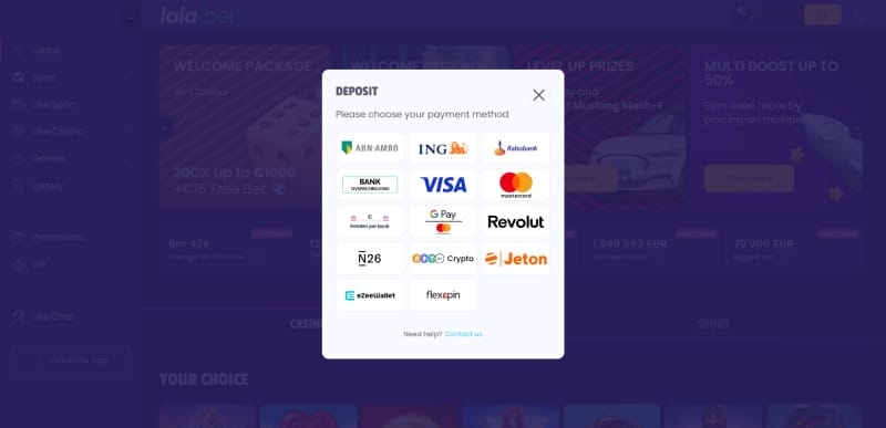 Lalabet Deposit Methods