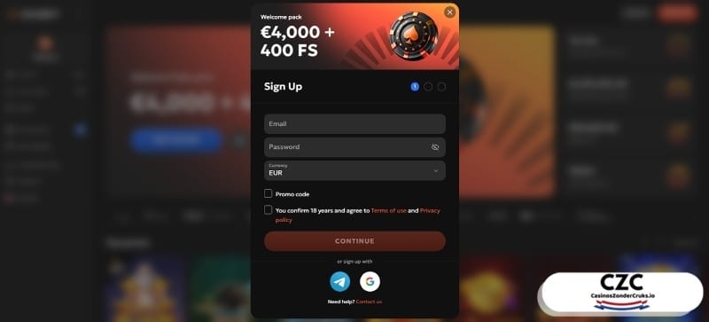 registratie bij GXBet Casino